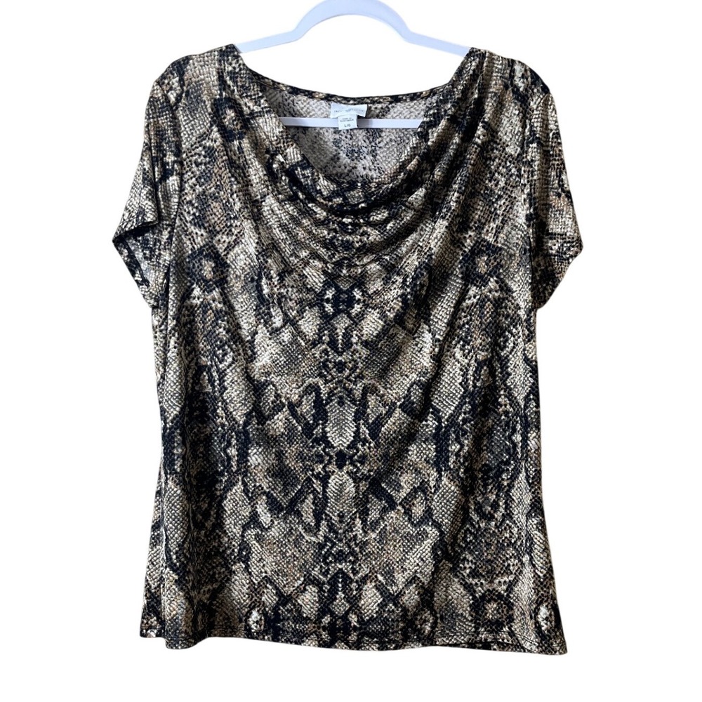 Jaclyn Smith Snakeskin Cowl Neck Top Size L Animal Print Mob Wife Indie Sleaze